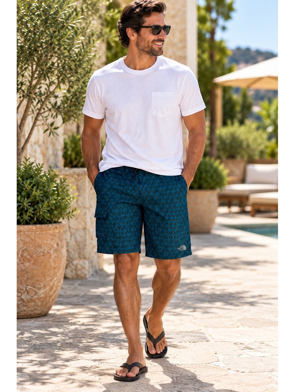 The North Face Men's Blue Patterned Cargo Swim Shorts